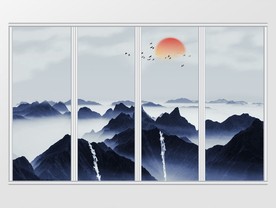 新中式意境抽象水墨山水情移门