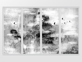 中国风手绘山景水墨山水移门