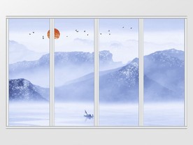 中国风水墨山水飞鸟移门