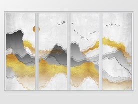 中式意境抽象山水金箔移门