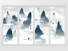 中式远山手绘意境山水移门