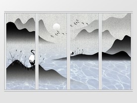 中国风水墨山水意境仙鹤移门