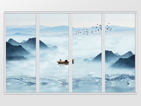 大气新中式山水画移门