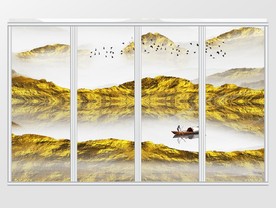 金箔中式中国风意境水墨山水移门