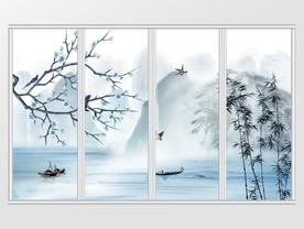水墨新中式山水移门