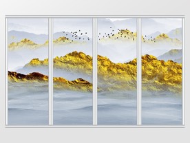 中式金箔风景移门
