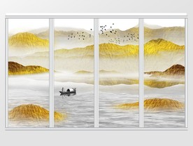 中式金箔山水意境移门
