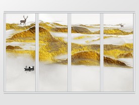 中式金色山水意境移门