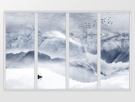 中式石纹山水移门