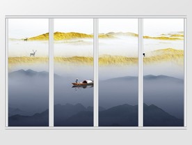中式水墨山水移门