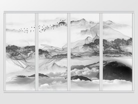 中式线条抽象山水画移门