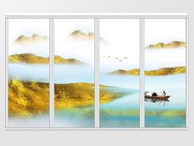 中国风意境水墨金箔山水移门