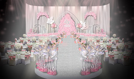 粉色配银色婚礼仪式区