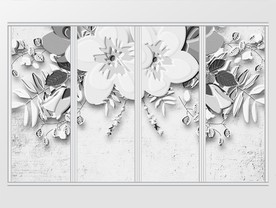 3d立体白色石膏浮雕花朵移门