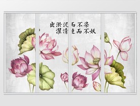 现代简约手绘荷花移门