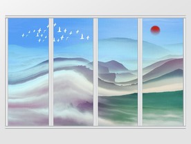 新中式彩色山峰移门