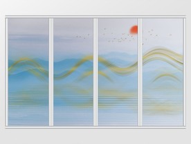 新中式蓝色水墨山水移门