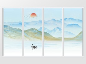 新中式手绘山水抽象线条移门