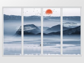 新中式唯美手绘山水移门