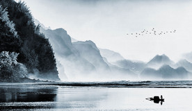 大型新中式简约水墨山水背景