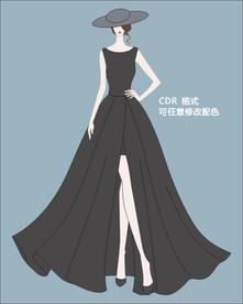 高开衩礼服时装画
