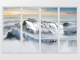 大理石纹山水飞瀑云海移门