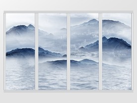 新中式抽象云海移门