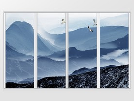 新中式山水蓝色情怀移门