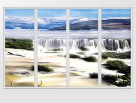 中式流水山水移门