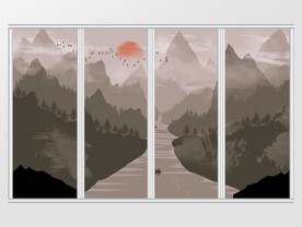 唯美新中式手绘山水移门
