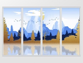 新中式金箔画抽象山水移门