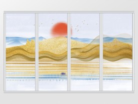 新中式金箔山水抽象线条移门