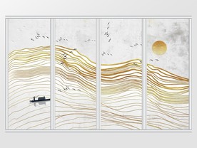 新中式意境金箔质感意境山水移门