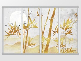 新中式质感金色意境竹子山水移门