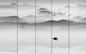 新中式水墨抽象山水移门隔断背景