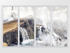 大理石纹山水画电视移门