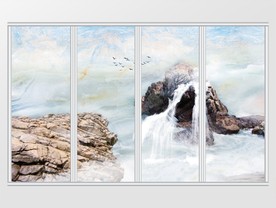 大理石纹背景墙山水移门