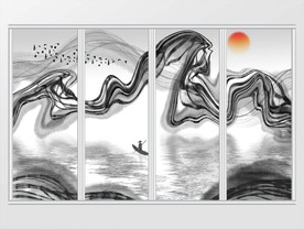 新中式写意抽象山水画移门