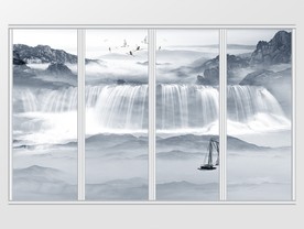 创意瀑布山水移门