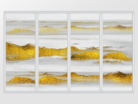 中式金色山水风景背景移门