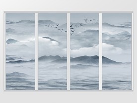 心中抽象写意山河移门