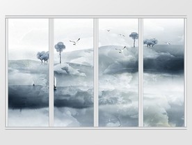 新中式山水花鸟艺术移门