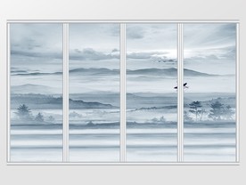 新中式山水写意花鸟抽象移门