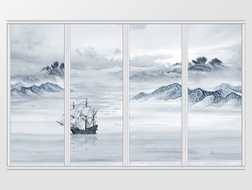 新中式山水意境风景移门