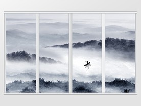 新中式山水意境小舟写意移门