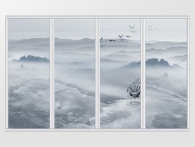 新中式素彩风韵山水移门