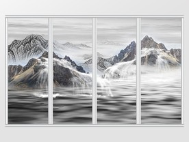 新中式素色山水瀑布移门