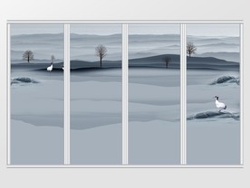 新中式意境山水森林移门