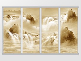 中式抽象山水瀑布移门