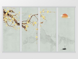 中式梅花玉兰山水移门